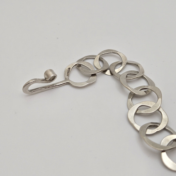 Sterling Silver Link Bracelet Flat Chain Estate Artisan Modernist Brutalist Vtg - Picture 11 of 14